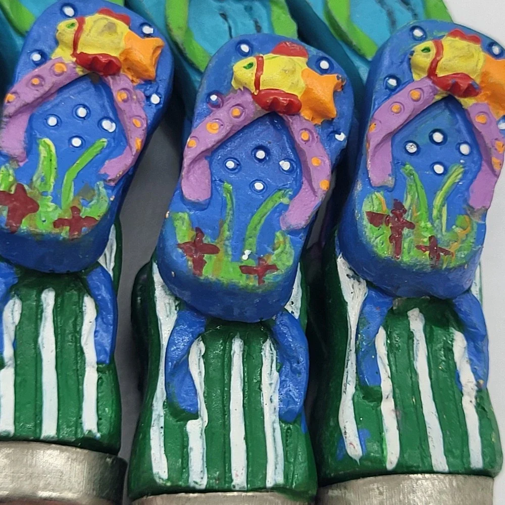 Appetizer Forks Novelty Flip Flops Flamingo & Fish Summer Cocktail Set Of 8